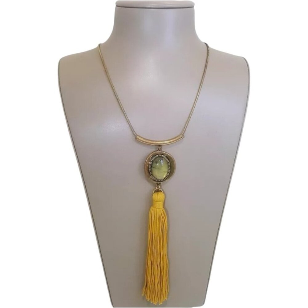 ANTHROPOLOGIE Brass Plated Yellow Gold Tassel Pendant Necklace NWT